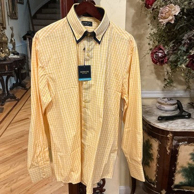 Domani Men’s 100% luxury cotton Long Sleeve Button Dress Shirt 17. 5